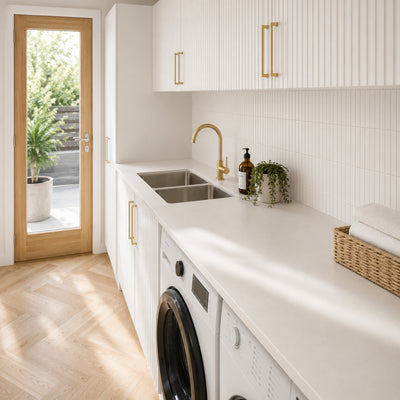 TIMBERLINE SILKSURFACE CALCUTTA SNOW DOUBLE BOWL LAUNDRY LAMINATED SLAB TOP