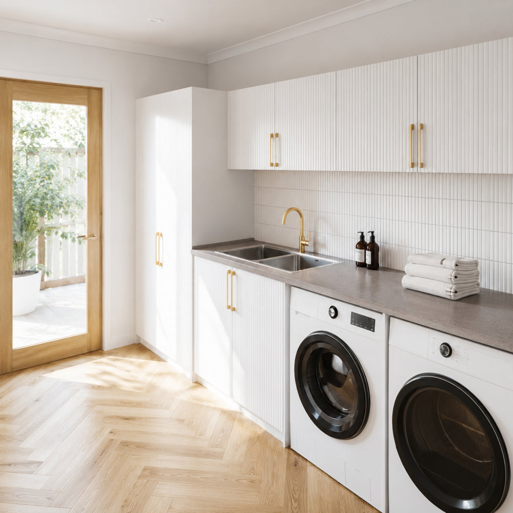 TIMBERLINE SILKSURFACE COBBLONITE DOUBLE BOWL LAUNDRY LAMINATED SLAB TOP