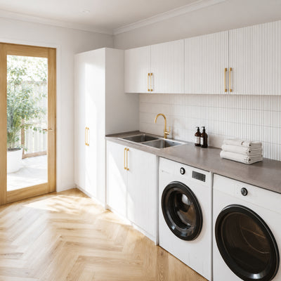 TIMBERLINE SILKSURFACE COBBLONITE DOUBLE BOWL LAUNDRY LAMINATED SLAB TOP