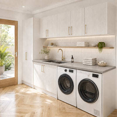 TIMBERLINE SILKSURFACE GRIGIO STONE DOUBLE BOWL LAUNDRY LAMINATED SLAB TOP