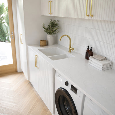 TIMBERLINE SILKSURFACE LUMINICE DOUBLE BOWL LAUNDRY LAMINATED SLAB TOP