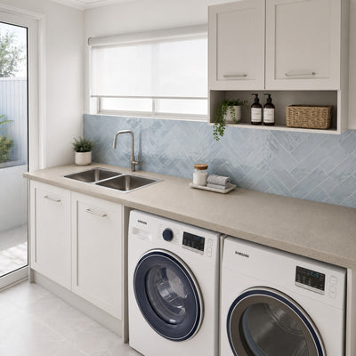 TIMBERLINE SILKSURFACE MORNING MIST DOUBLE BOWL LAUNDRY LAMINATED SLAB TOP