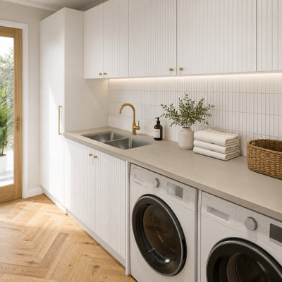 TIMBERLINE SILKSURFACE ORGANICA DOUBLE BOWL LAUNDRY LAMINATED SLAB TOP