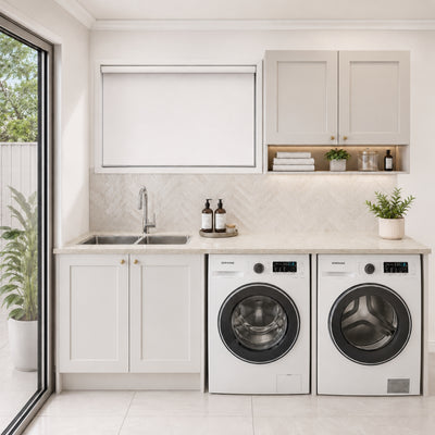 TIMBERLINE SILKSURFACE TAJ MAHAL DOUBLE BOWL LAUNDRY LAMINATED SLAB TOP