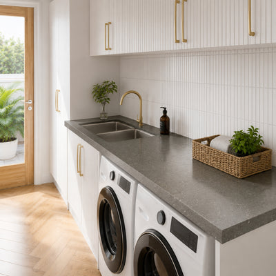TIMBERLINE SILKSURFACE TERRAMOSS DOUBLE BOWL LAUNDRY LAMINATED SLAB TOP