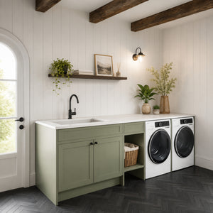 TIMBERLINE SILKSURFACE WHITE CRYSTAL BOULDER SINGLE BOWL LAUNDRY LAMINATED SLAB TOP