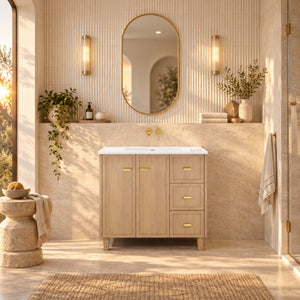RIVA TOFINO COASTAL OAK 900MM SINGLE BOWL FLOOR STANDING VANITY (AVAILABLE IN LEFT HAND DRAWER AND RIGHT HAND DRAWER)