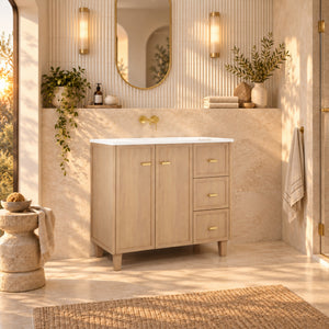 RIVA TOFINO COASTAL OAK 900MM SINGLE BOWL FLOOR STANDING VANITY (AVAILABLE IN LEFT HAND DRAWER AND RIGHT HAND DRAWER)