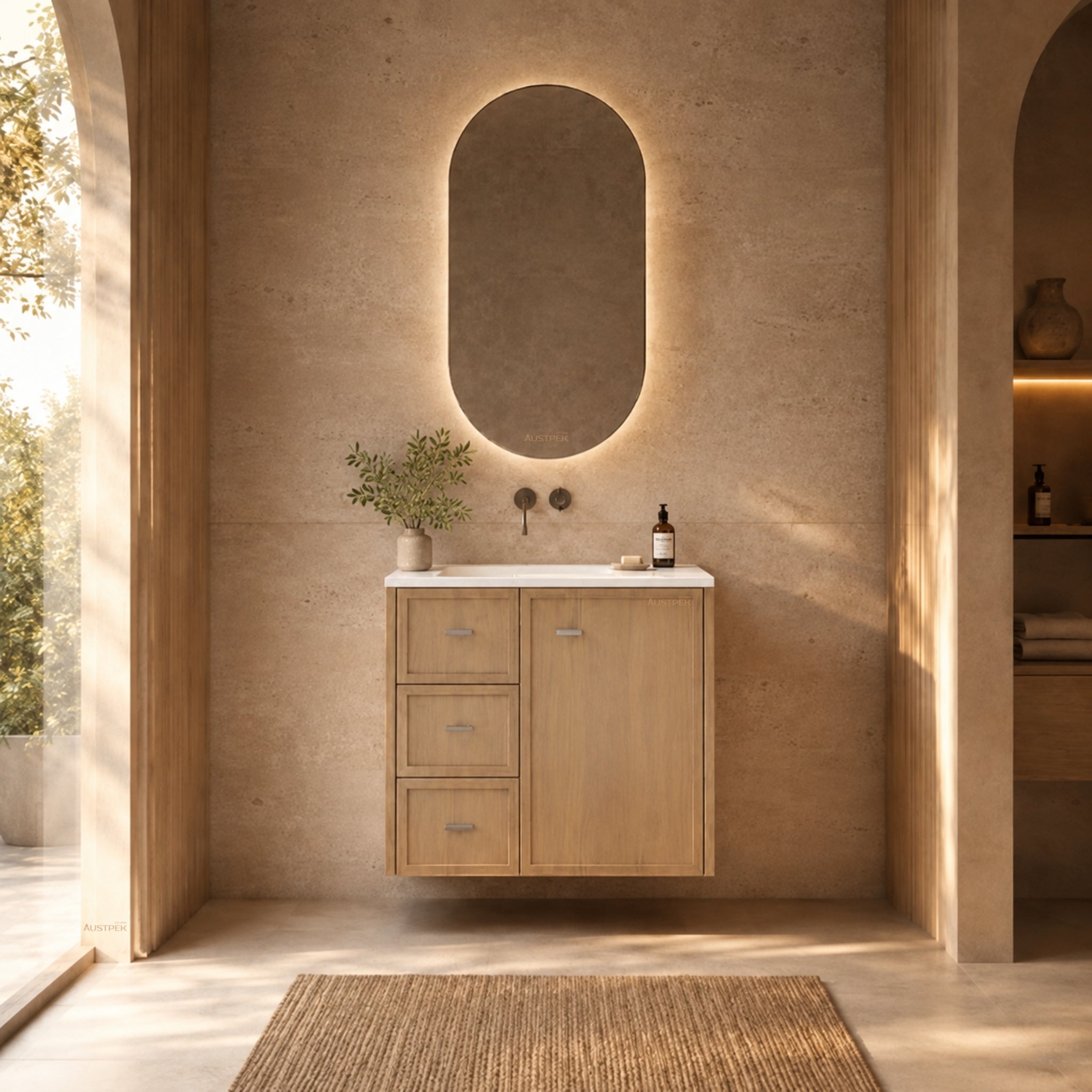 RIVA TOFINO COASTAL OAK 750MM SINGLE BOWL WALL HUNG VANITY (AVAILABLE IN LEFT HAND DRAWER AND RIGHT HAND DRAWER)