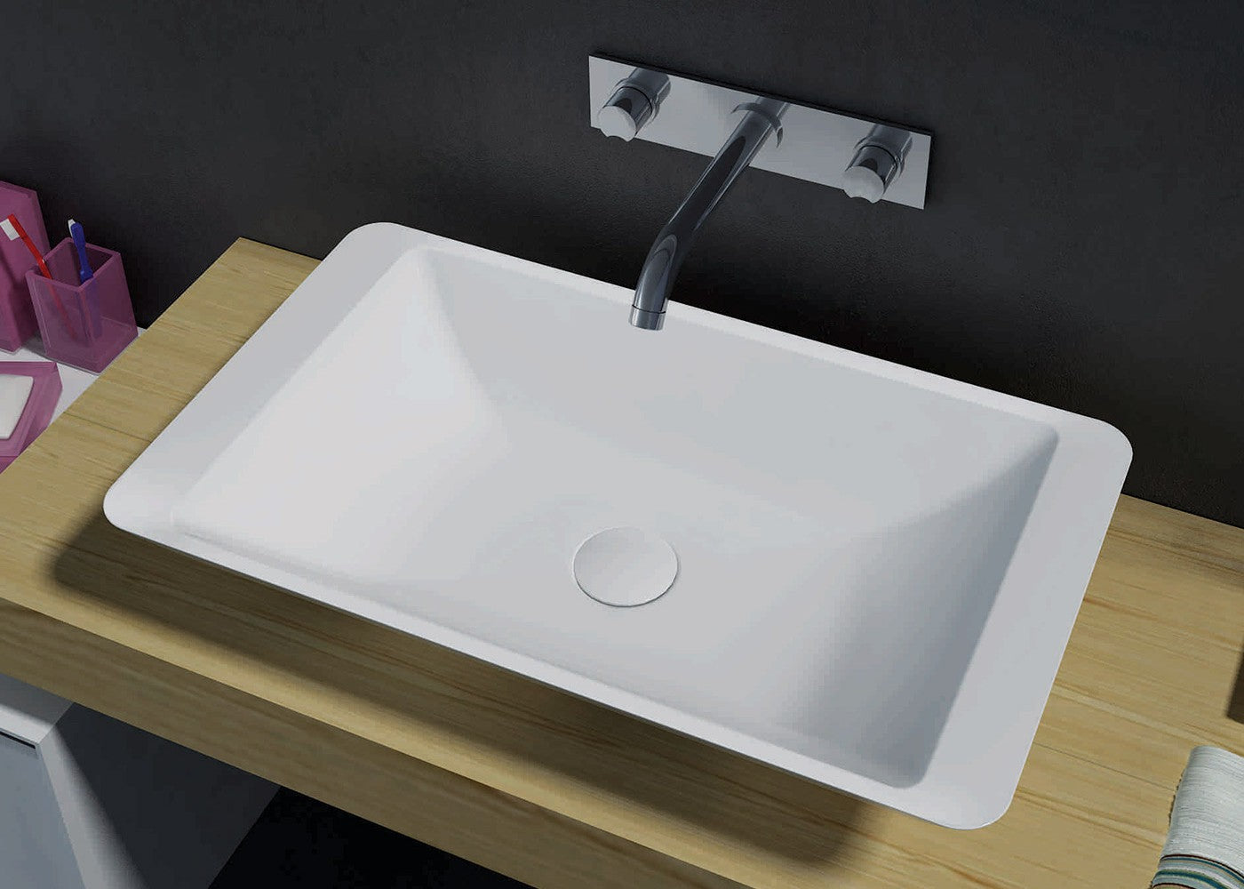 PIETRA BIANCA LIDIA ABOVE COUNTER STONE BASIN WITH WHITE MATTE 595MM