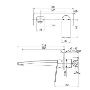 PHOENIX MEKKO SWITCHMIX WALL BASIN / BATH MIXER SET COMPLETE KIT 200MM CHROME