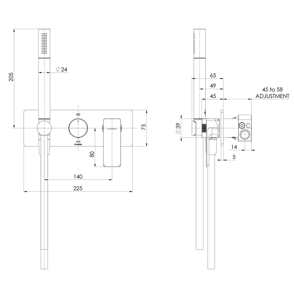 PHOENIX GLOSS MKII WALL SHOWER SYSTEM MATTE BLACK