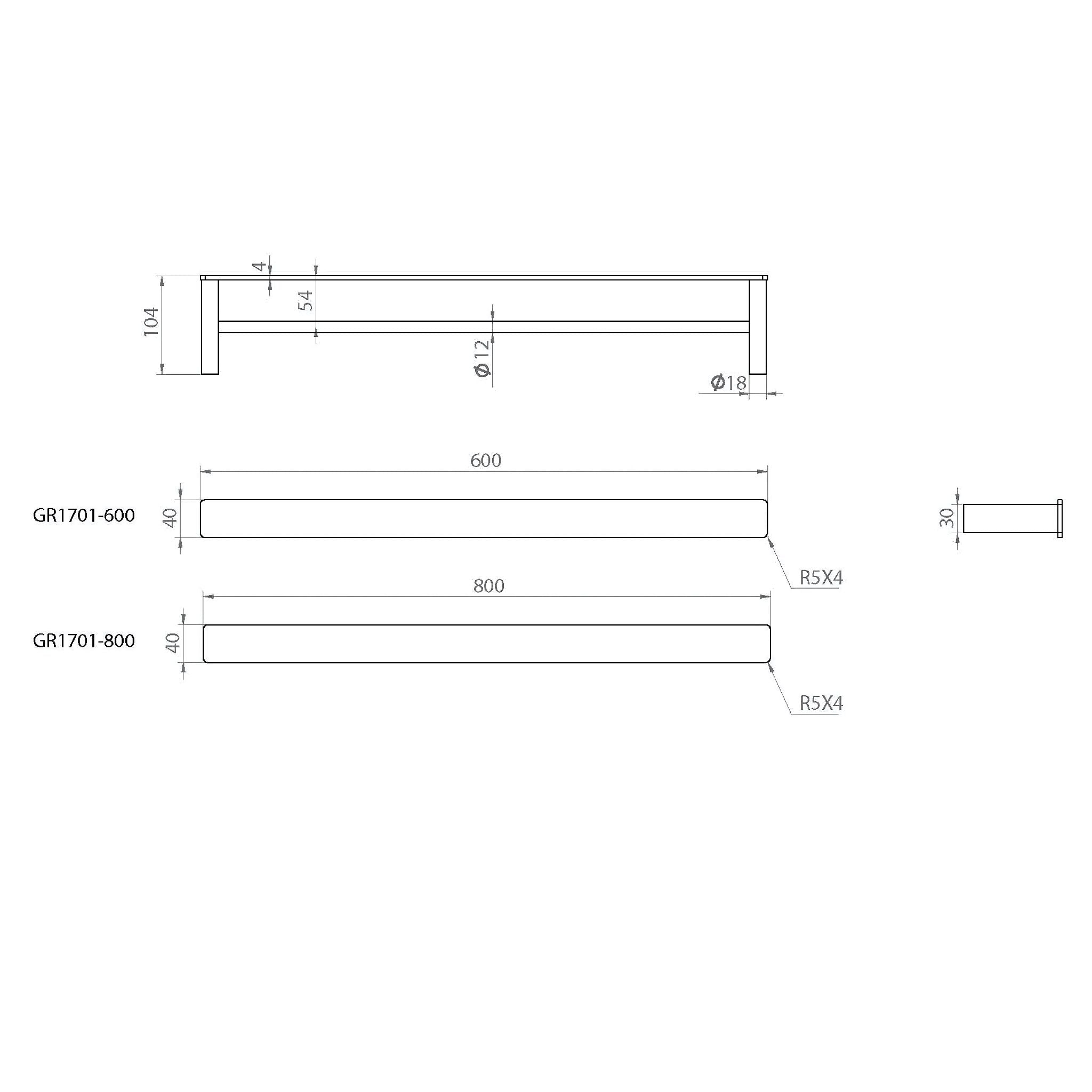 LINKWARE GABE SINGLE NON-HEATED TOWEL RAIL MATTE BLACK (AVAILABLE IN 600MM AND 800MM)
