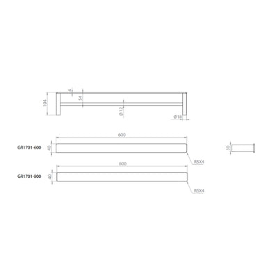 LINKWARE GABE DOUBLE NON-HEATED TOWEL RAIL BRUSHED GOLD (AVAILABLE IN 600MM AND 800MM)