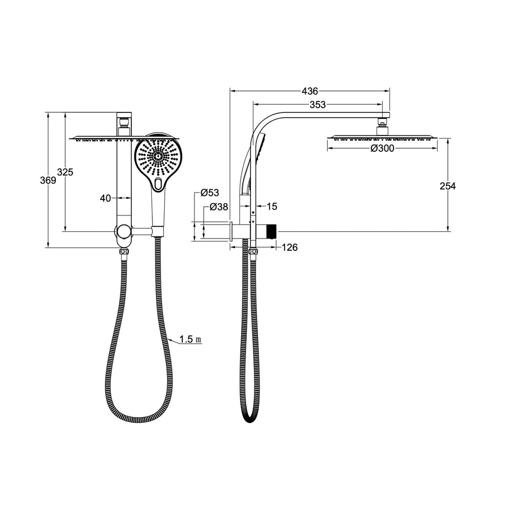 LINSOL OCEANJET ROUND TWIN SHOWER WITH SHORT RAIL 369MM CHROME