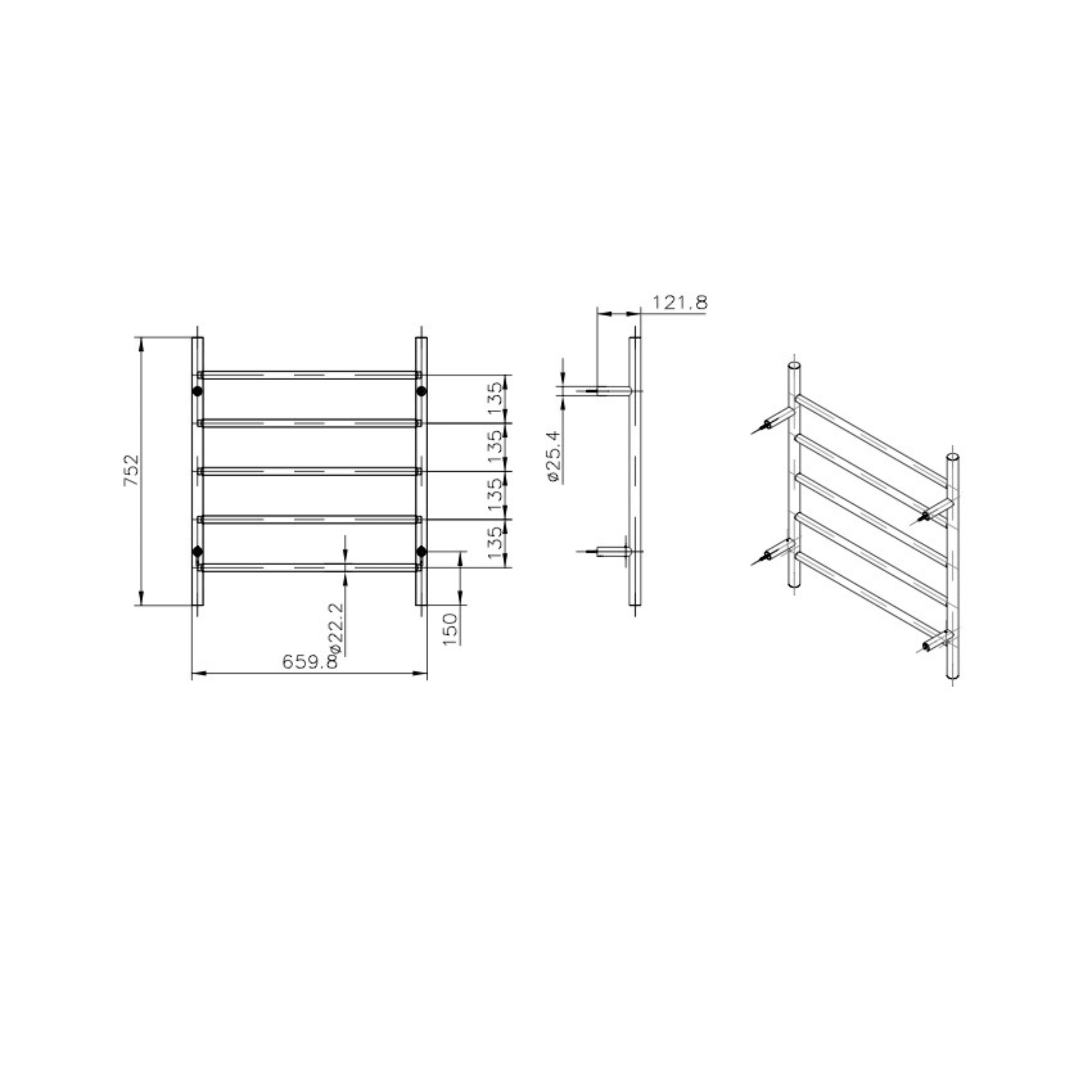 LINSOL AVID LEAD FREE 5-BAR HEATED TOWEL RAIL MATTE BLACK 750MM