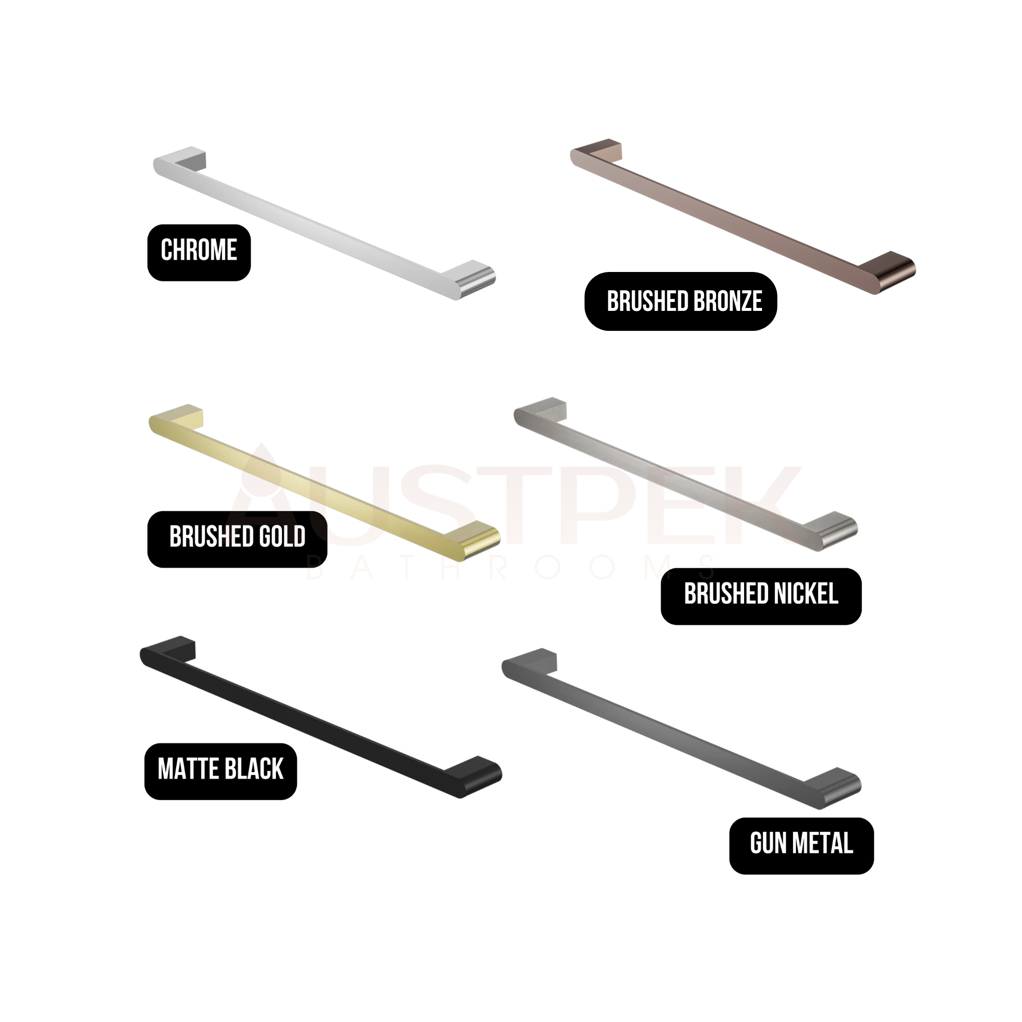 NERO BIANCA NON-HEATED SINGLE TOWEL RAIL GUN METAL (AVAILABLE IN 600MM AND 800MM)