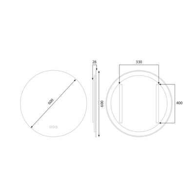 RADIANT HEATING AURA OLËK LED MIRROR BRUSHED BRONZE 600MM