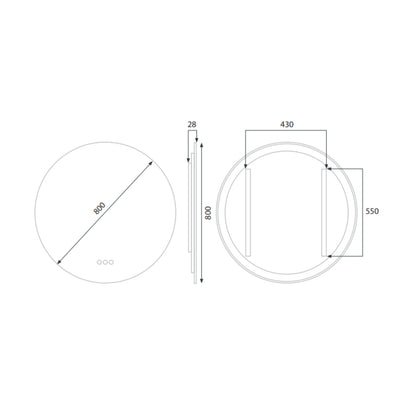 RADIANT HEATING AURA OLËK LED MIRROR BRUSHED BRONZE 800MM