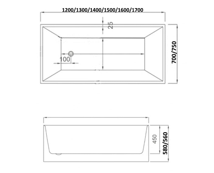 RIVA LOTUS FREESTANDING BATHTUB GLOSS WHITE (AVAILABLE IN 1200MM, 1300MM, 1400MM, 1500MM, 1600MM AND 1700MM