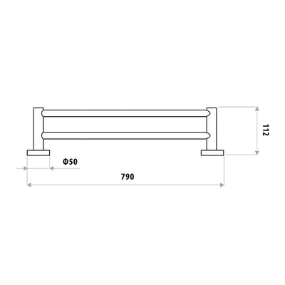 LINKWARE LOUI DOUBLE NON-HEATED TOWEL RAIL 790MM GLOSS BLACK