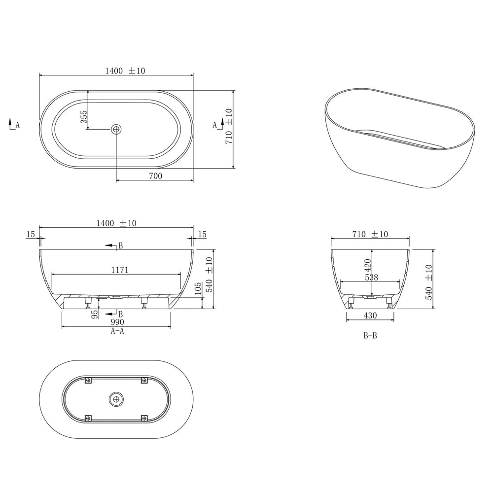 KASKADE LUCIA FREESTANDING STONE BATHTUB (AVAILABLE IN 1400MM, 1500MM, 1600MM, 1700MM AND 1800MM)