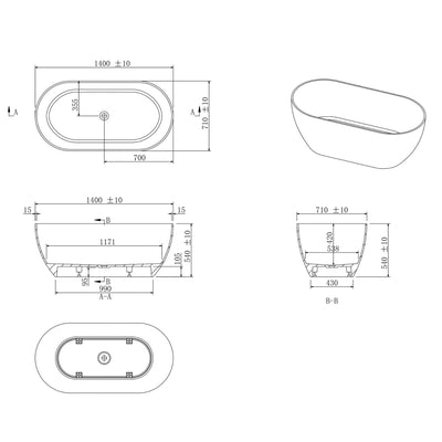 KASKADE LUCIA FREESTANDING STONE BATHTUB (AVAILABLE IN 1400MM, 1500MM, 1600MM, 1700MM AND 1800MM)