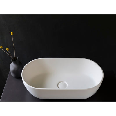 KASKADE LUCIA OVAL ABOVE COUNTER STONE BASIN MATTE WHITE 600MM