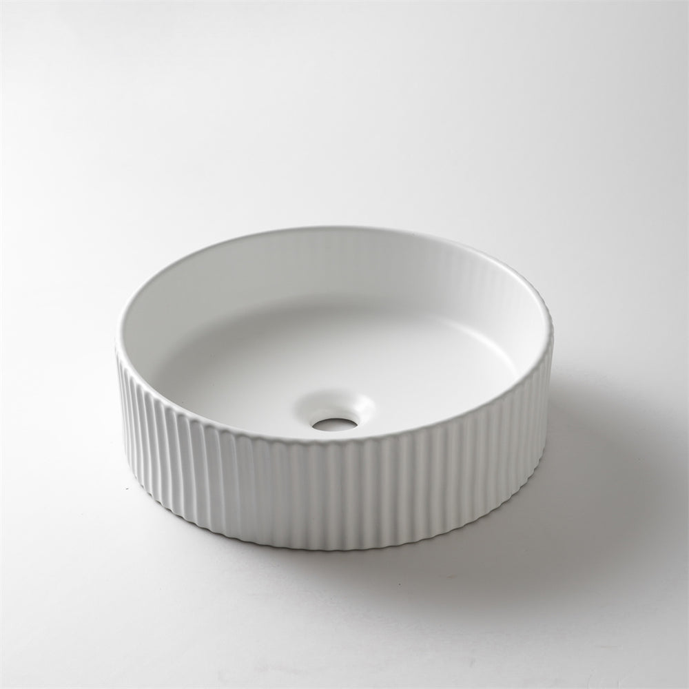 CLAYA ROUND FLUTED ABOVE COUNTER BASIN MATTE WHITE 400MM