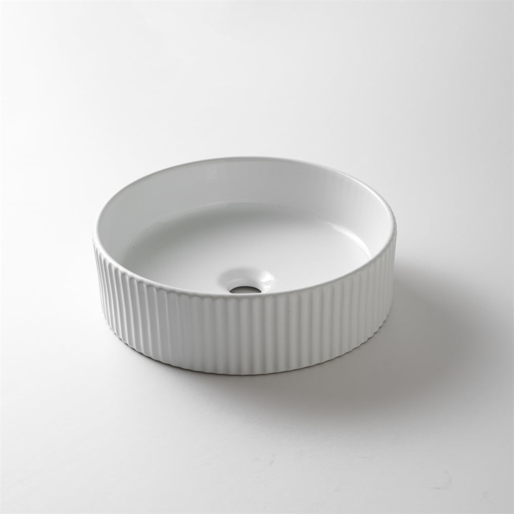 CLAYA ROUND FLUTED ABOVE COUNTER BASIN GLOSS WHITE 400MM