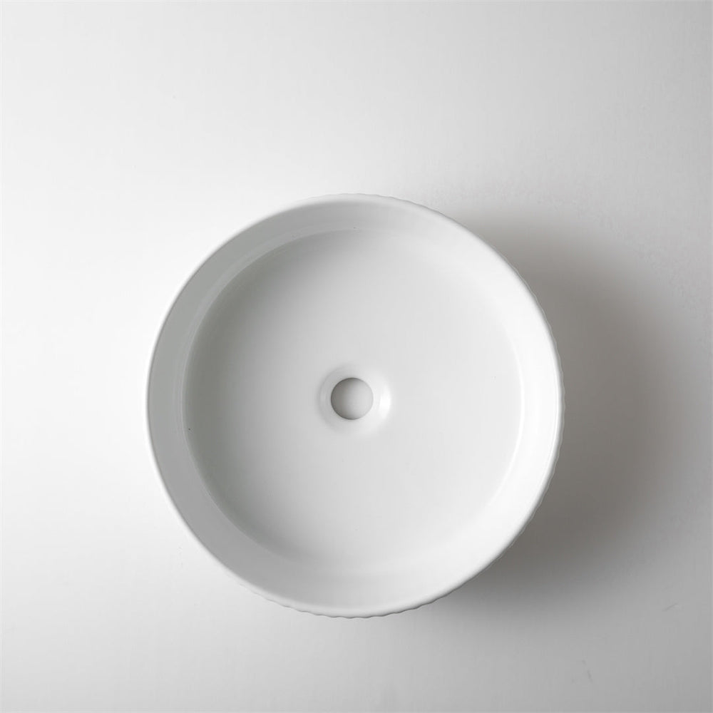 CLAYA ROUND FLUTED ABOVE COUNTER BASIN GLOSS WHITE 400MM