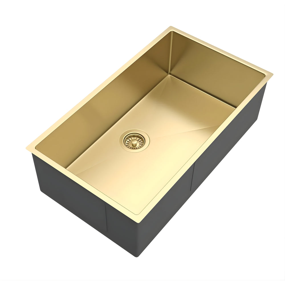 OTTI AXON 77S SINGLE BOWL KITCHEN AND LAUNDRY SINK BRUSHED GOLD 770MM