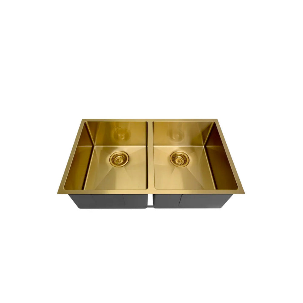 OTTI ARTE 76D DOUBLE BOWL KITCHEN AND LAUNDRY SINK BRUSHED GOLD 760MM