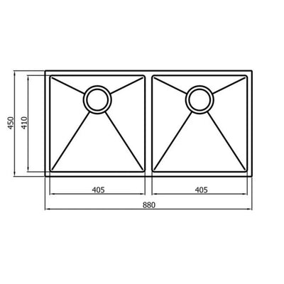 OTTI ARTE 88D DOUBLE BOWL KITCHEN SINK SILVER 880MM