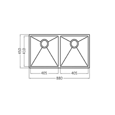 INSPIRE ARTE DOUBLE BOWL KITCHEN SINK 88D BRUSHED GOLD 880MM