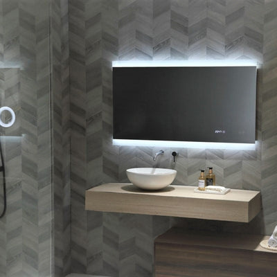 REMER MIRO RECTANGLE FRAMELESS LED MIRROR W/ DEMISTER & BLUETOOTH SPEAKERS 1200X700MM
