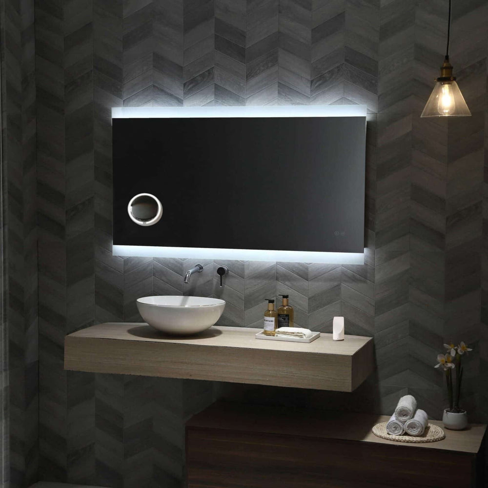 REMER MIRO RECTANGLE FRAMELESS LED MIRROR W/ DEMISTER & PORTABLE MAGNIFIER 1200X700MM