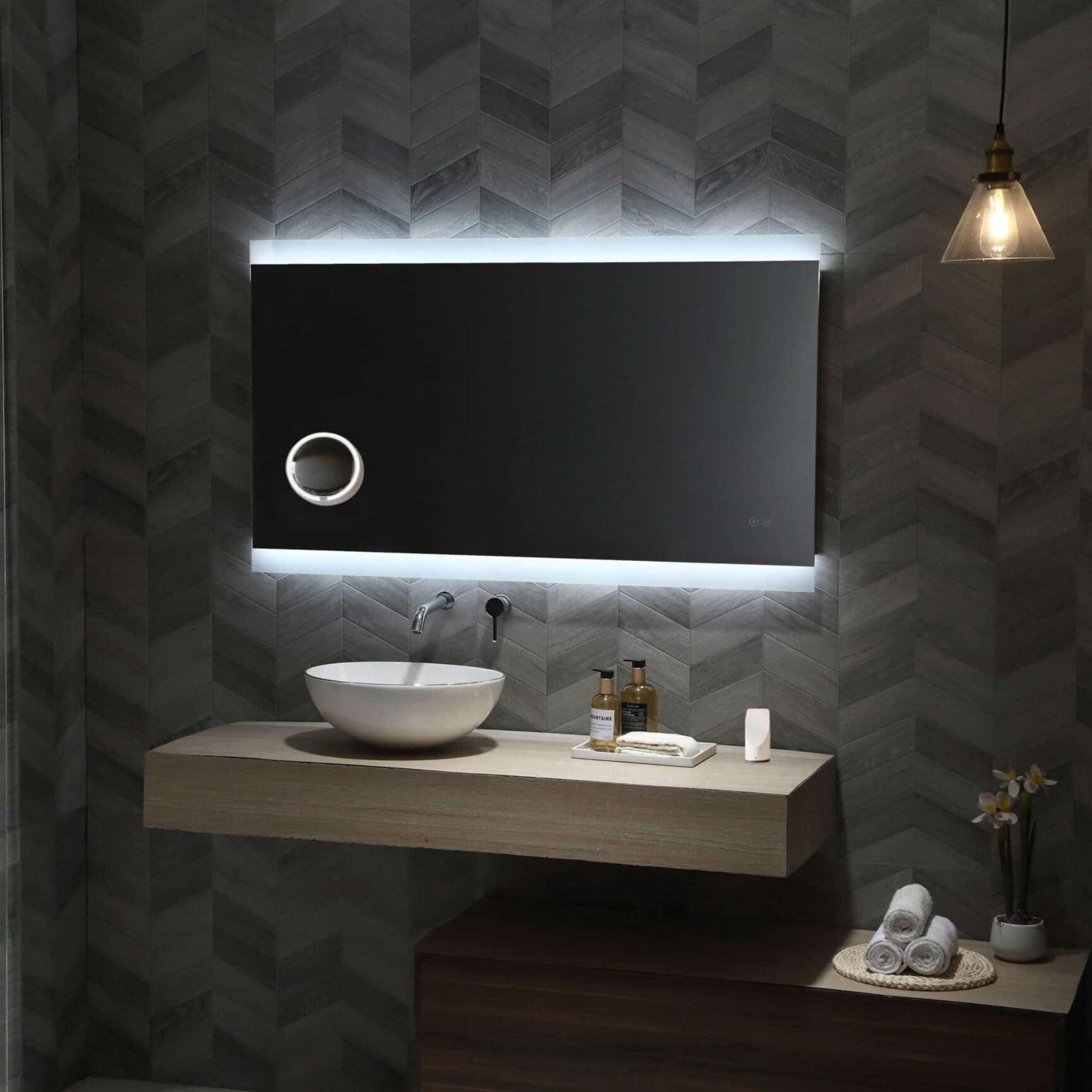 REMER MIRO RECTANGLE FRAMELESS LED MIRROR W/ DEMISTER & PORTABLE MAGNIFIER 1200X700MM