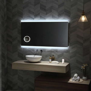 REMER MIRO RECTANGLE FRAMELESS LED MIRROR W/ DEMISTER & PORTABLE MAGNIFIER 1200X700MM