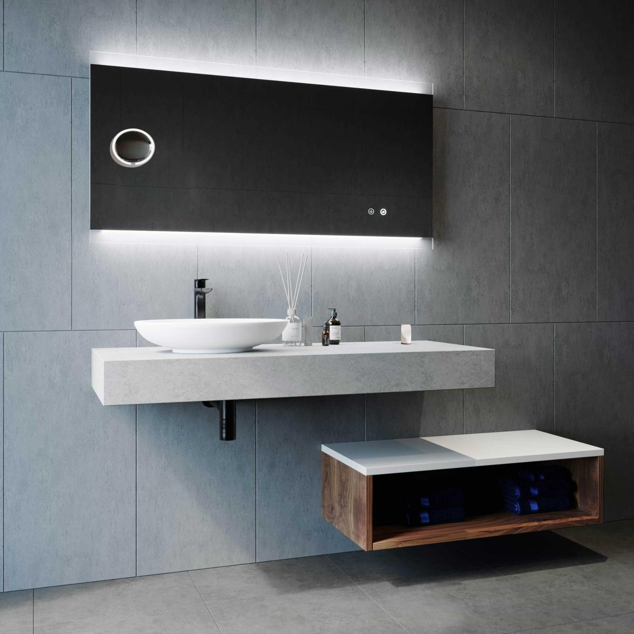 REMER MIRO RECTANGLE FRAMELESS LED MIRROR W/ DEMISTER & PORTABLE MAGNIFIER 1500X750MM