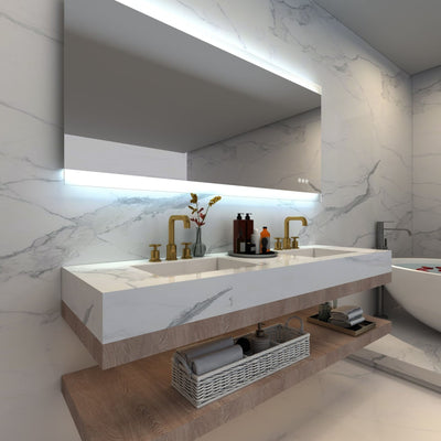 REMER MIRO RECTANGLE FRAMELESS LED MIRROR W/ DEMISTER & BLUETOOTH SPEAKERS 1800X850MM