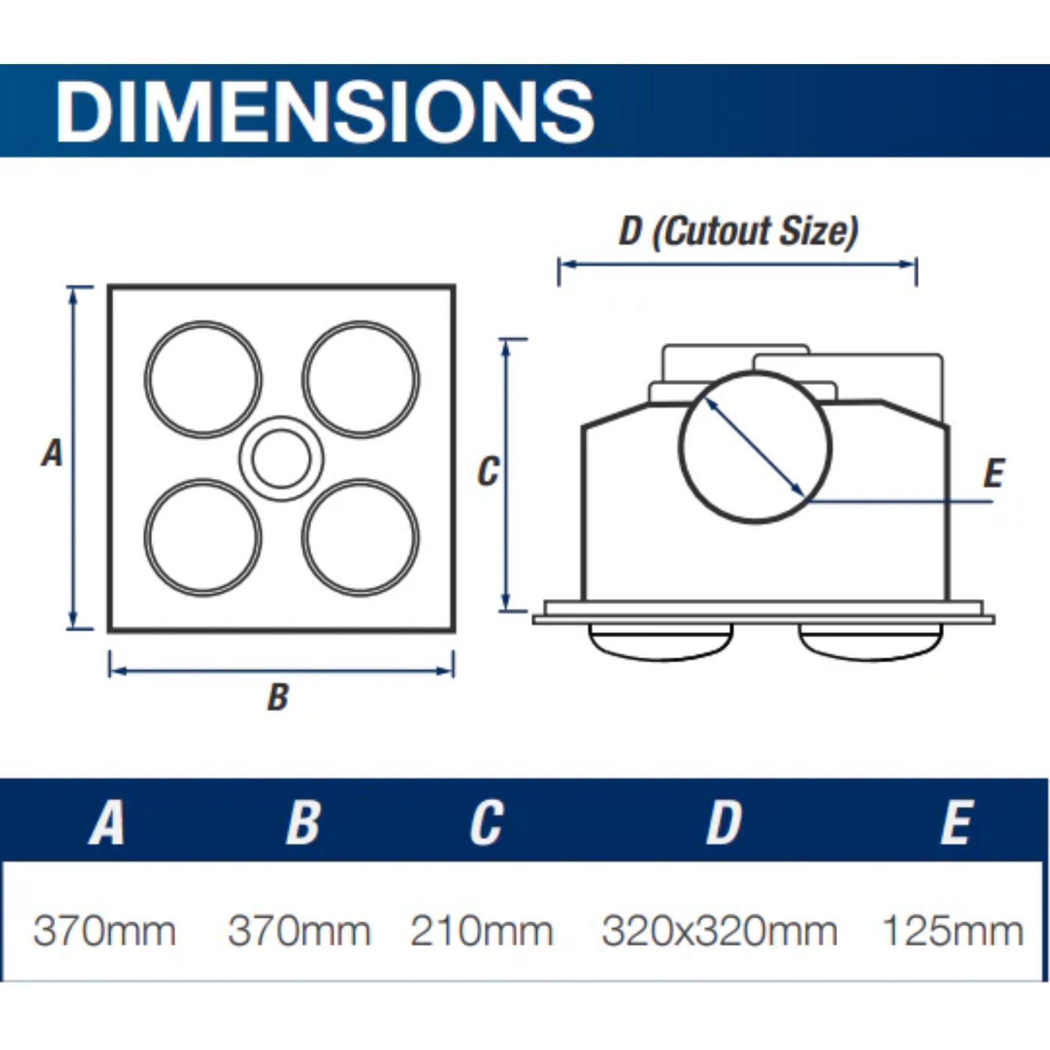 VENTAIR MYKA 4 SLIMLINE 3 IN 1 WITH 4 HEAT LAMPS, LED DOWNLIGHT AND SIDE DUCTED EXHAUST SILVER