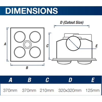VENTAIR MYKA 4 SLIMLINE 3 IN 1 WITH 4 HEAT LAMPS, LED DOWNLIGHT AND SIDE DUCTED EXHAUST SILVER