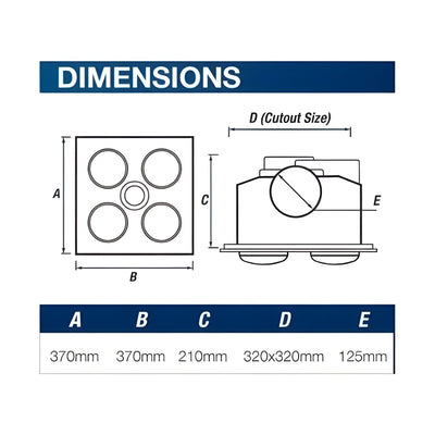 VENTAIR MYKA 4 SLIMLINE 3 IN 1 WITH 4 HEAT LAMPS, LED DOWNLIGHT AND SIDE DUCTED EXHAUST WHITE