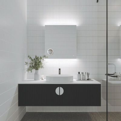 REMER MIRO RECTANGLE FRAMELESS LED MIRROR W/ DEMISTER, BLUETOOTH SPEAKERS & PORTABLE MAGNIFIER 750X900MM