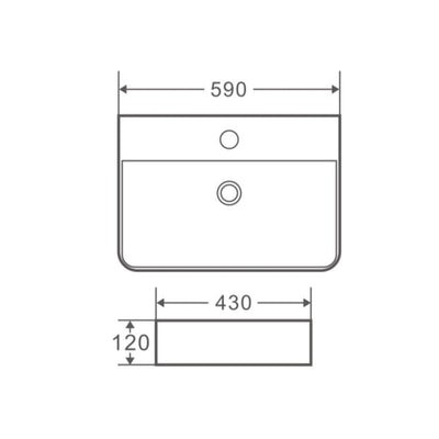 MERCIO MARSAY RECTANGULAR WALL HUNG BASIN MATTE WHITE 590MM