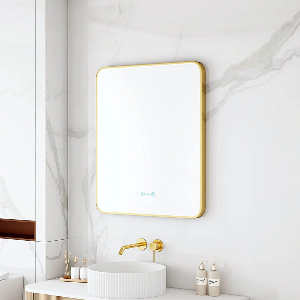 MERCIO MAIA FRAMED RECTANGULAR LED MIRROR BRUSHED GOLD 600X750MM