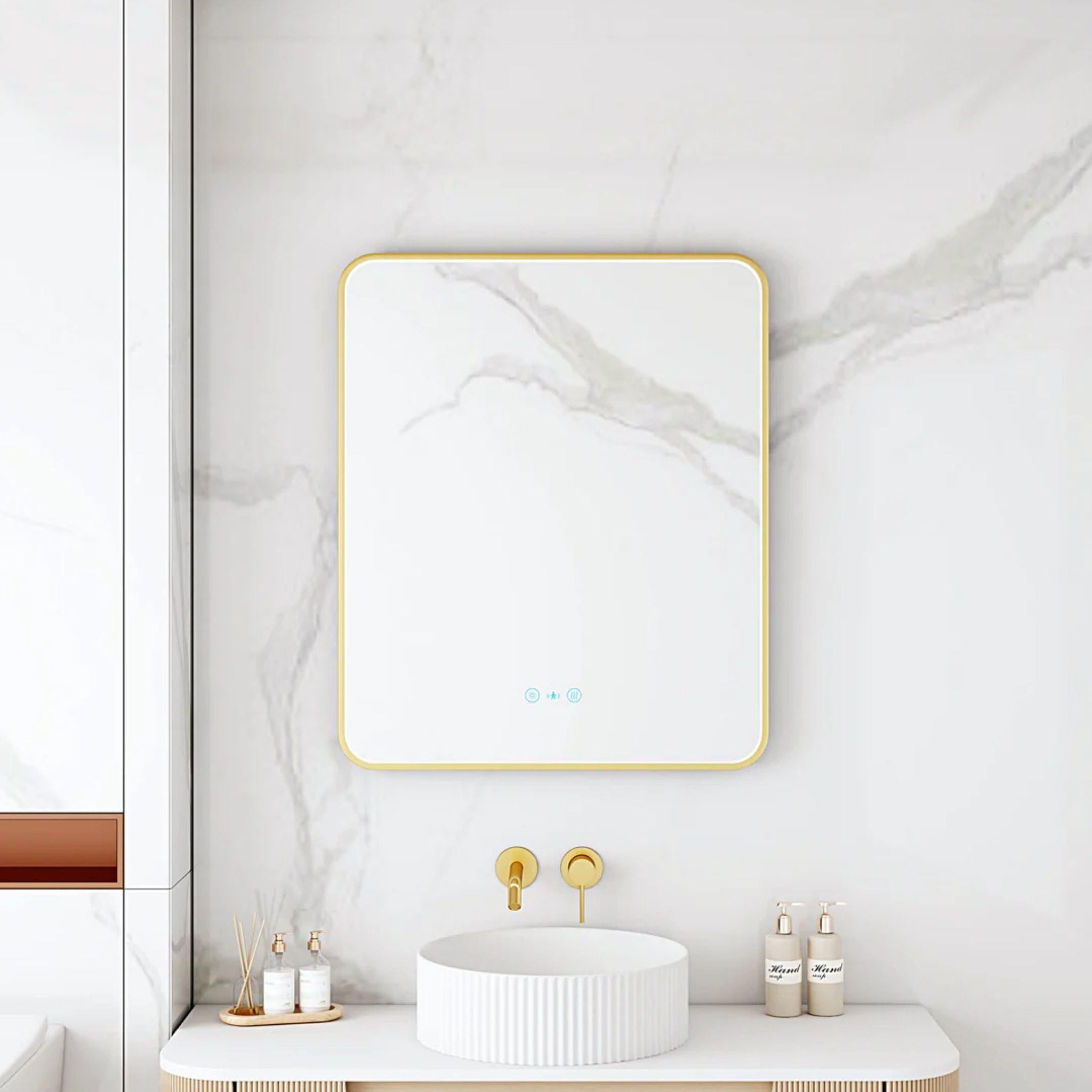 MERCIO MAIA FRAMED RECTANGULAR LED MIRROR BRUSHED GOLD 600X750MM
