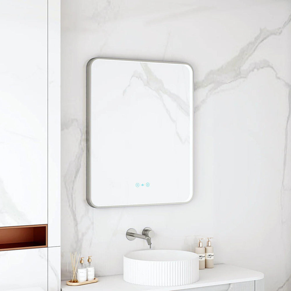 MERCIO MAIA FRAMED RECTANGULAR LED MIRROR GUN METAL 600X750MM