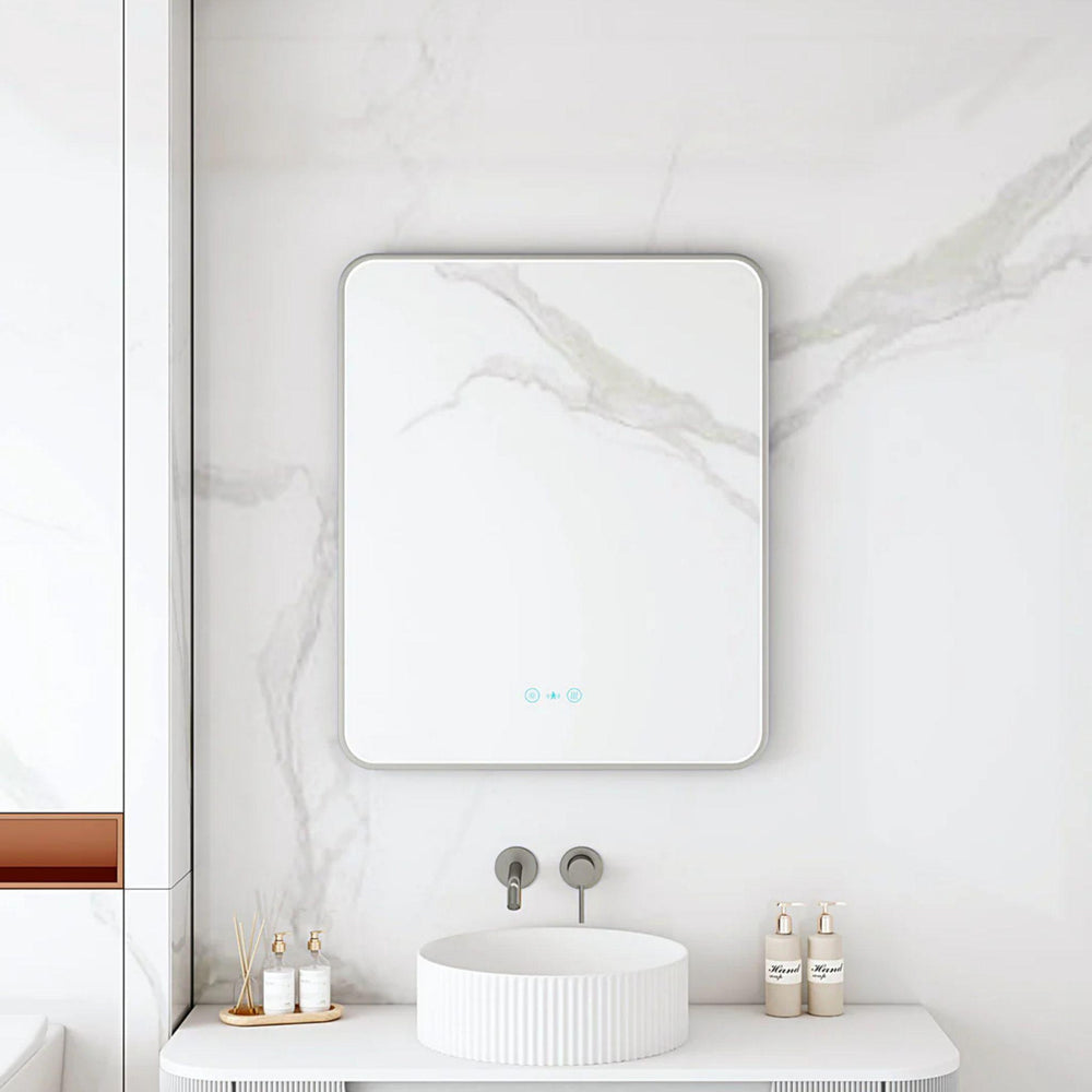 MERCIO MAIA FRAMED RECTANGULAR LED MIRROR GUN METAL 600X750MM
